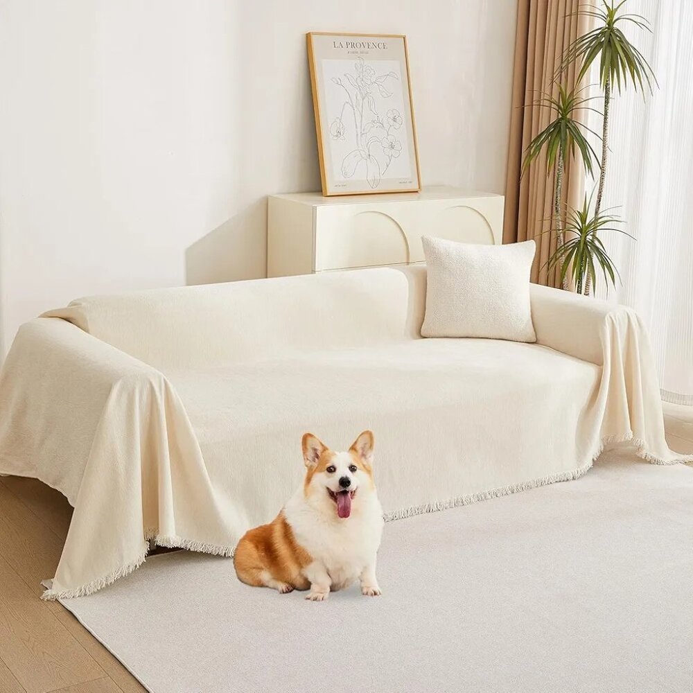 Beige Couch Cover Sectional Couch Covers for 2 Cushion Couch Sofa 118"D x 71"W